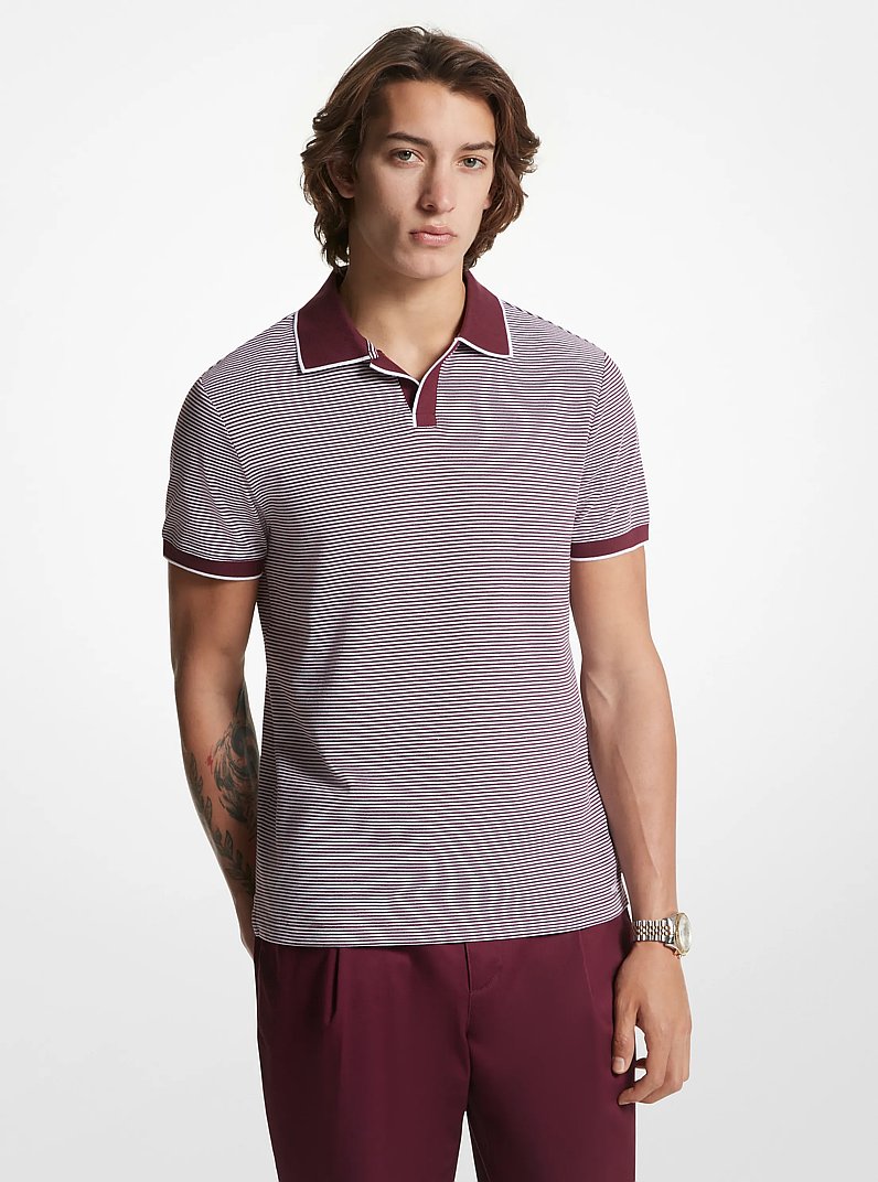 Striped Cotton Blend Polo Shirt