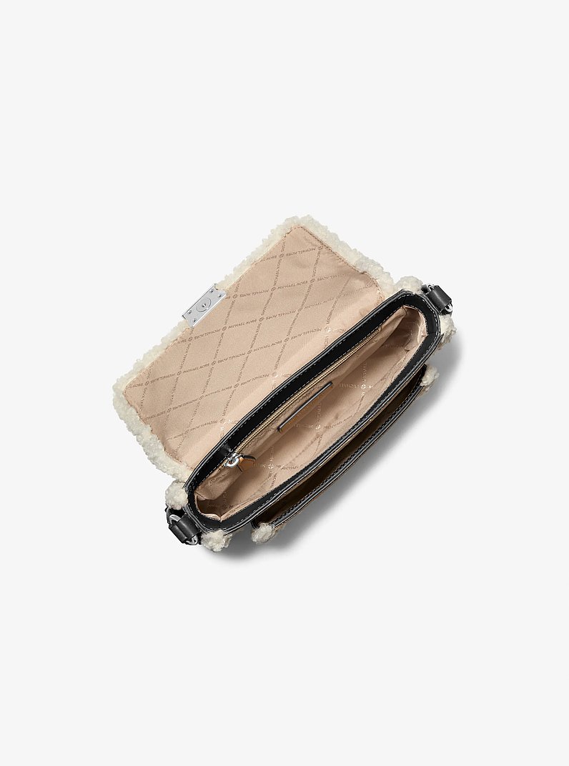 Bradshaw Medium Suede and Faux Shearling Messenger Bag in BLACK | Michael Kors