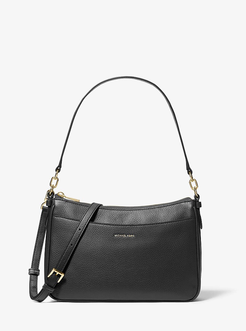 Jet Set Medium Pebbled Leather Convertible Crossbody Bag in BLACK | Michael Kors
