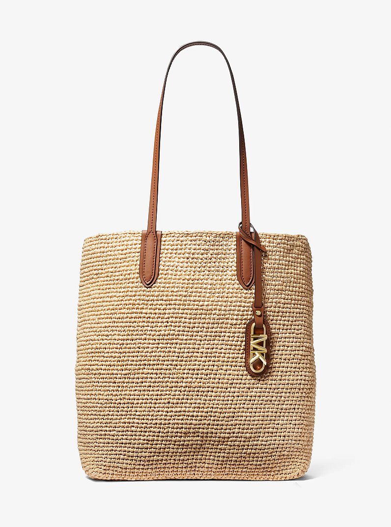 Eliza Large Woven Straw Tote Bag in NATURAL/LUGGAGE | Michael Kors