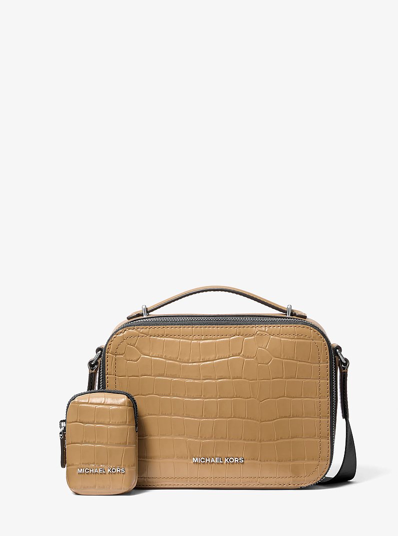 Hudson Crocodile Embossed Leather Crossbody Bag in HUSK | Michael Kors