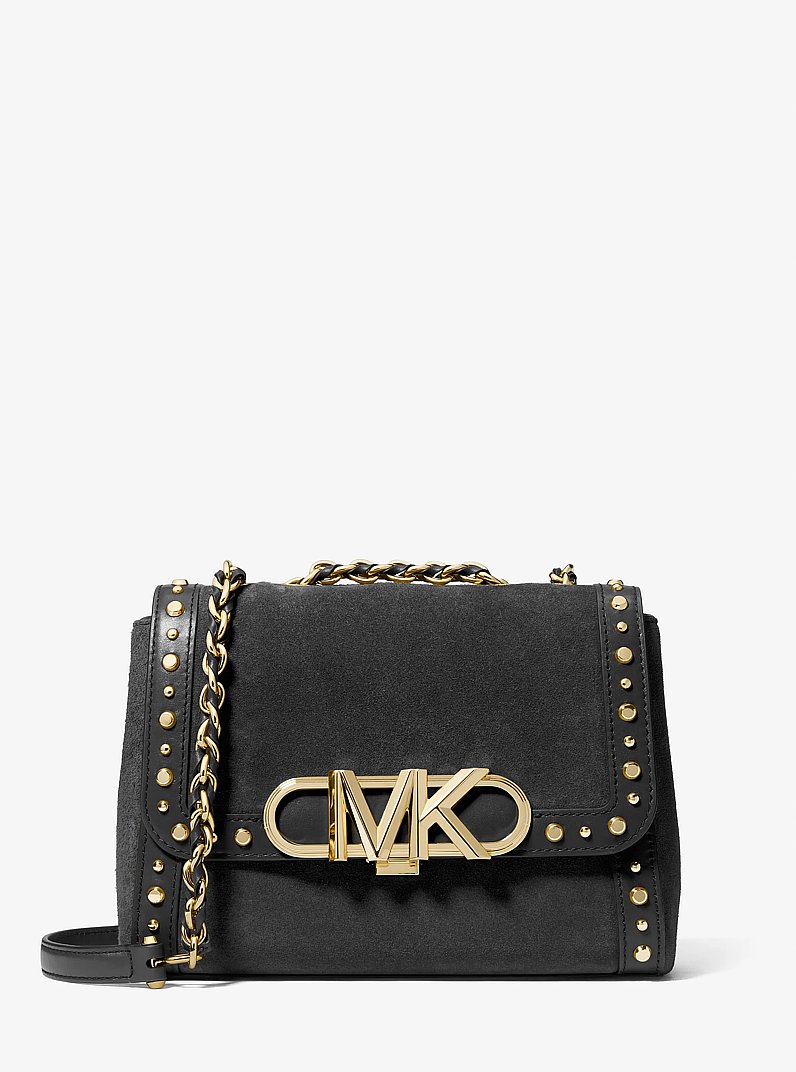 Parker Medium Studded Suede Shoulder Bag in BLACK | Michael Kors
