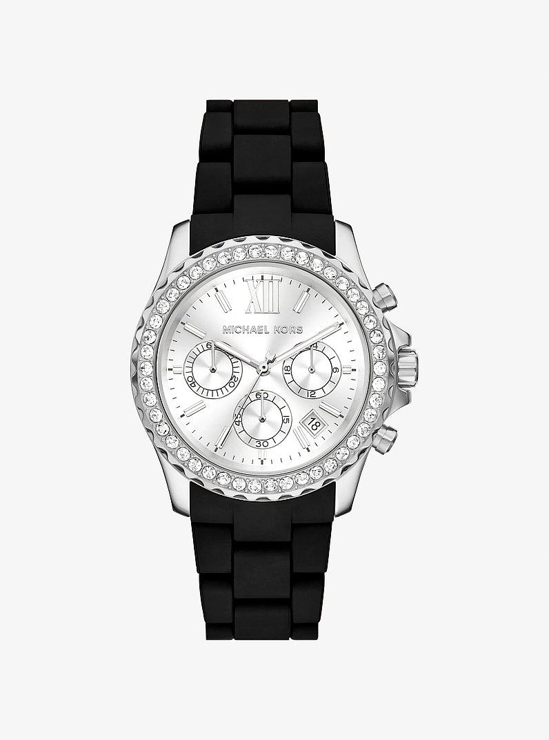 Oversized Everest Pav&eacute; Silver-Tone Watch in BLACK | Michael Kors
