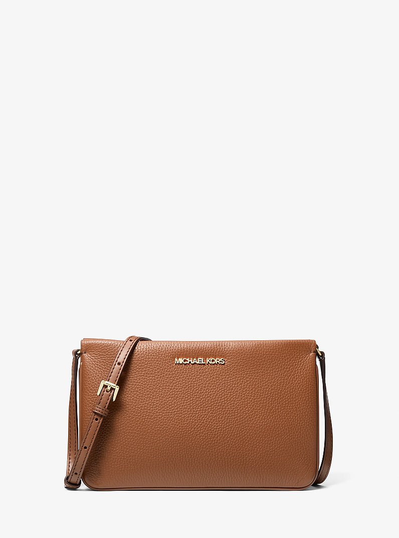 Jet Set Large Pebbled Leather Crossbody Bag in LUGGAGE | Michael Kors