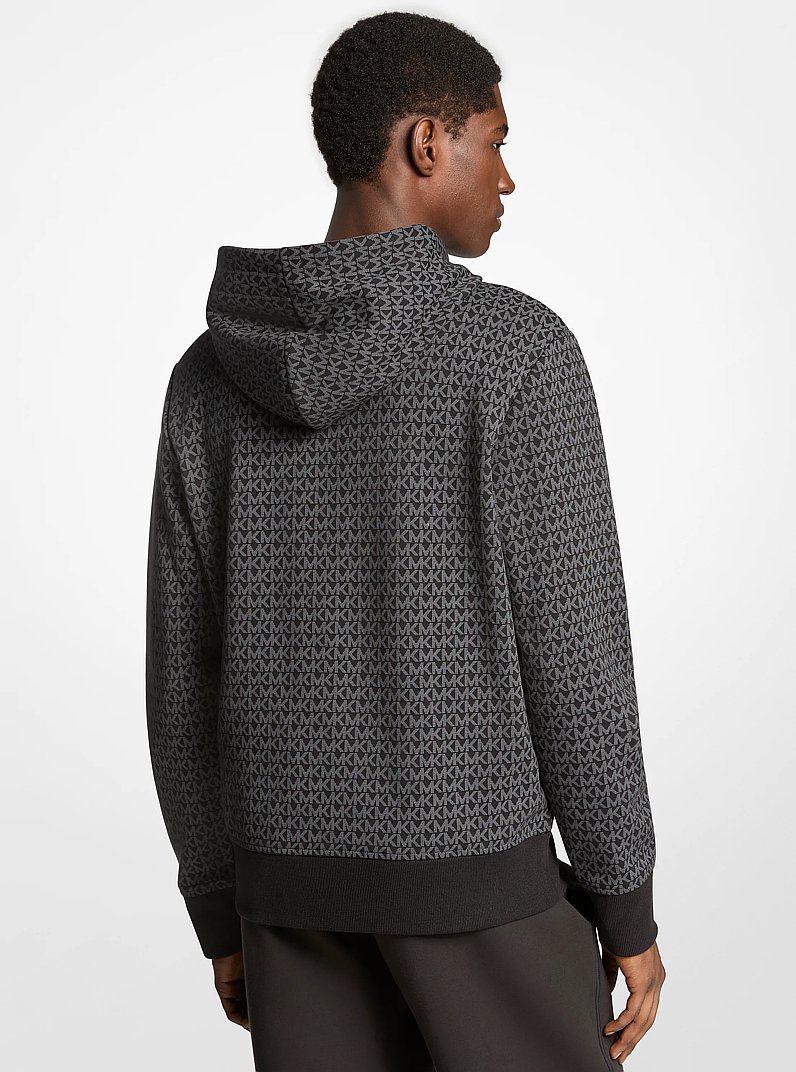 Signature Logo Cotton Blend Zip-Up Hoodie in BLACK | Michael Kors