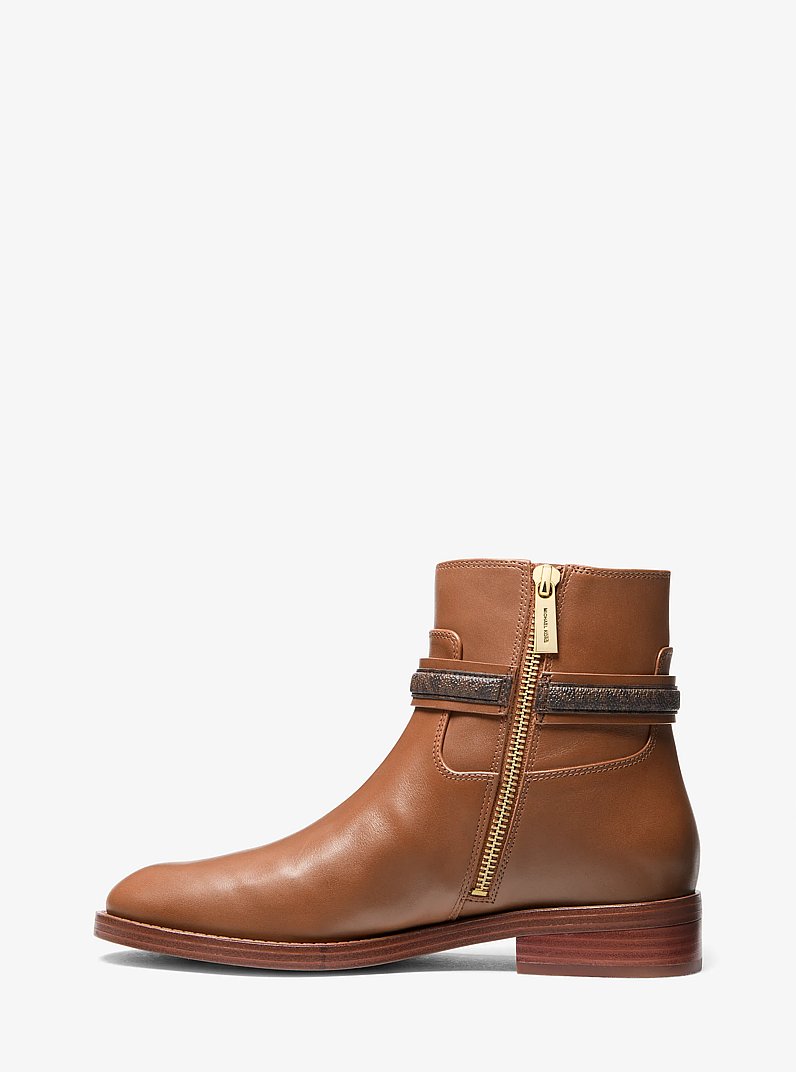 Mindy Leather and Signature Logo Trim Boot in LUGGAGE MULTI | Michael Kors
