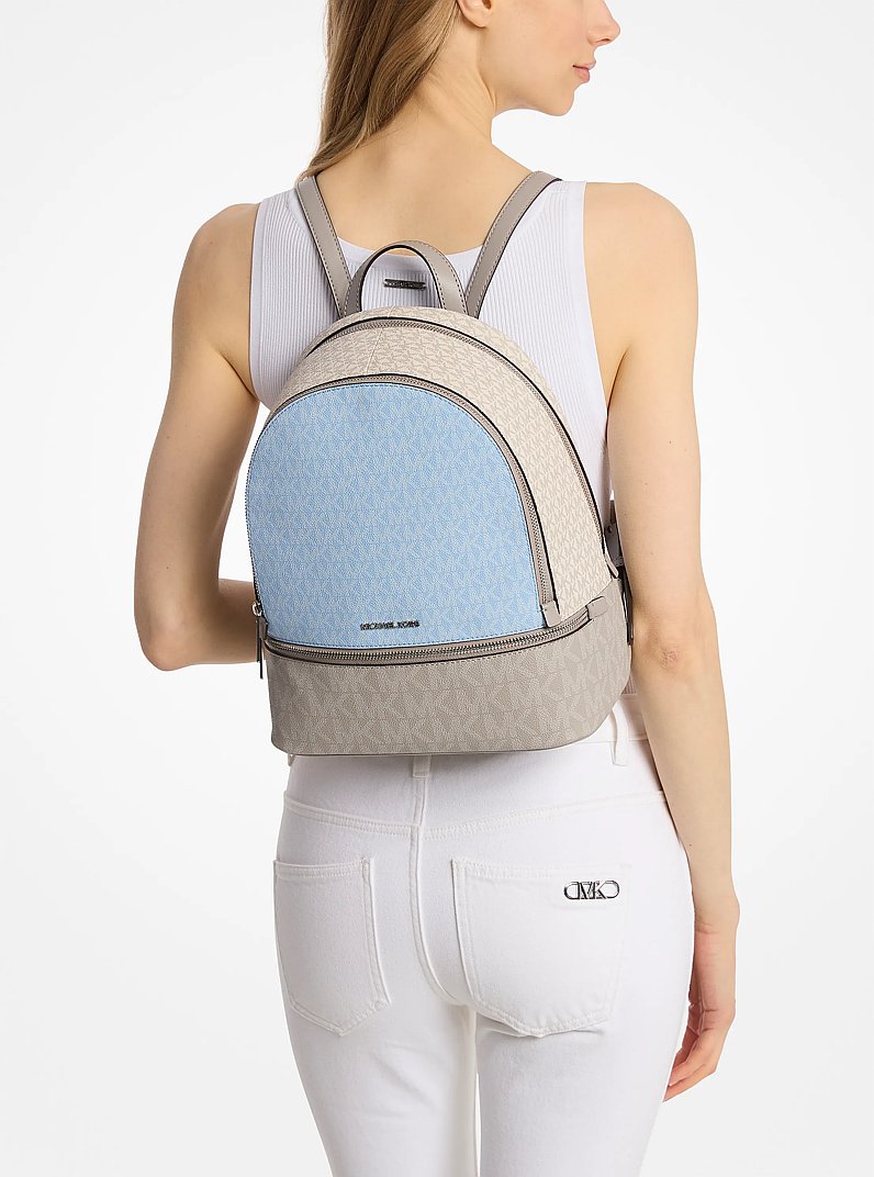 Rhea Medium Color-Block Signature Logo Backpack in LT SKY MLT | Michael Kors