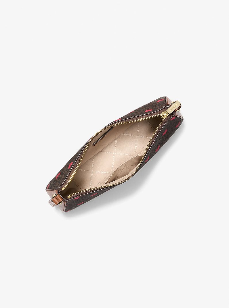 Sammy Small Printed Signature Logo Pochette in BROWN | Michael Kors