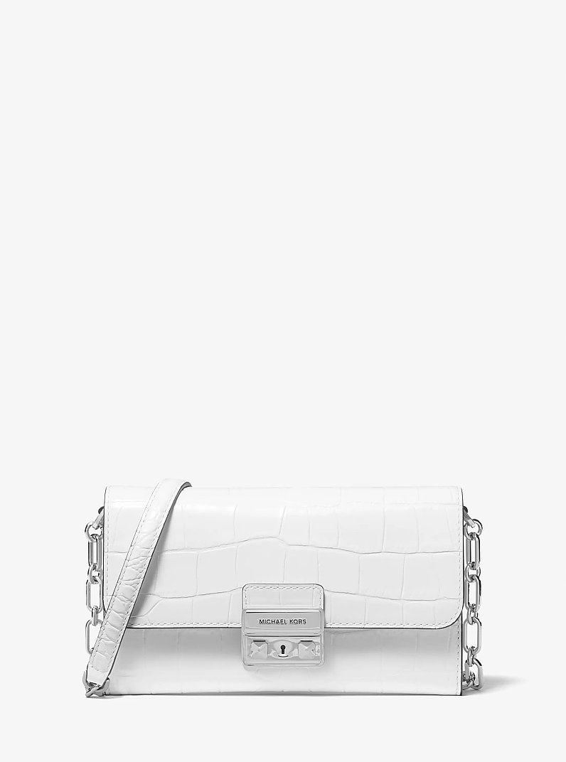 Tribeca Large Crocodile Embossed Leather Convertible Crossbody Bag