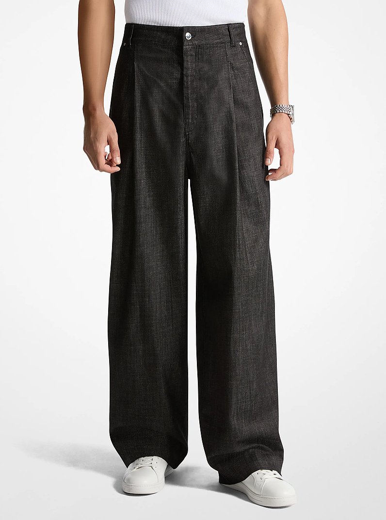 Pleated Chambray Wide-Leg Jeans in BLACK | Michael Kors