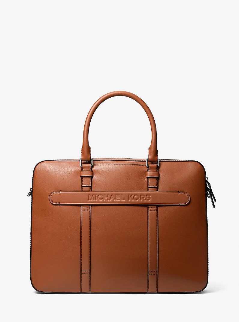 Varick Large Leather Briefcase in LUGGAGE | Michael Kors