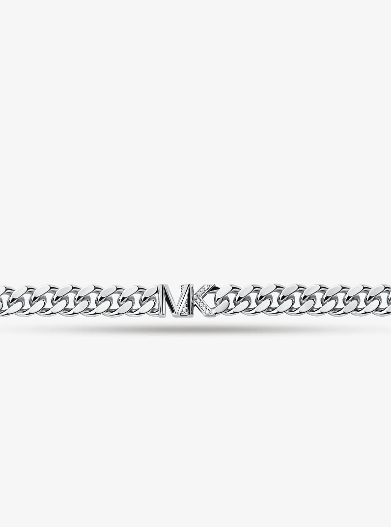 Precious Metal-Plated Brass Pav&eacute; Logo Curb Link Necklace in SILVER | Michael Kors