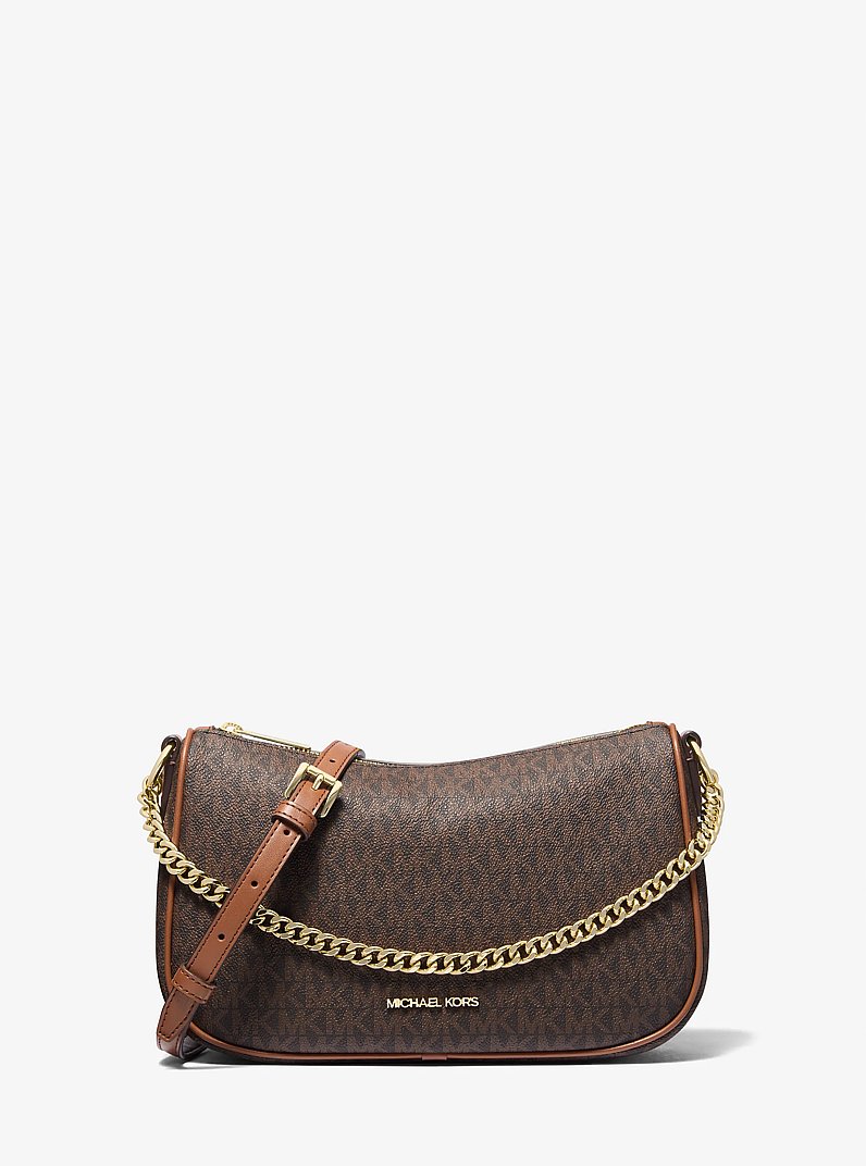 Carmela Medium Signature Logo Convertible Crossbody Bag in BROWN | Michael Kors