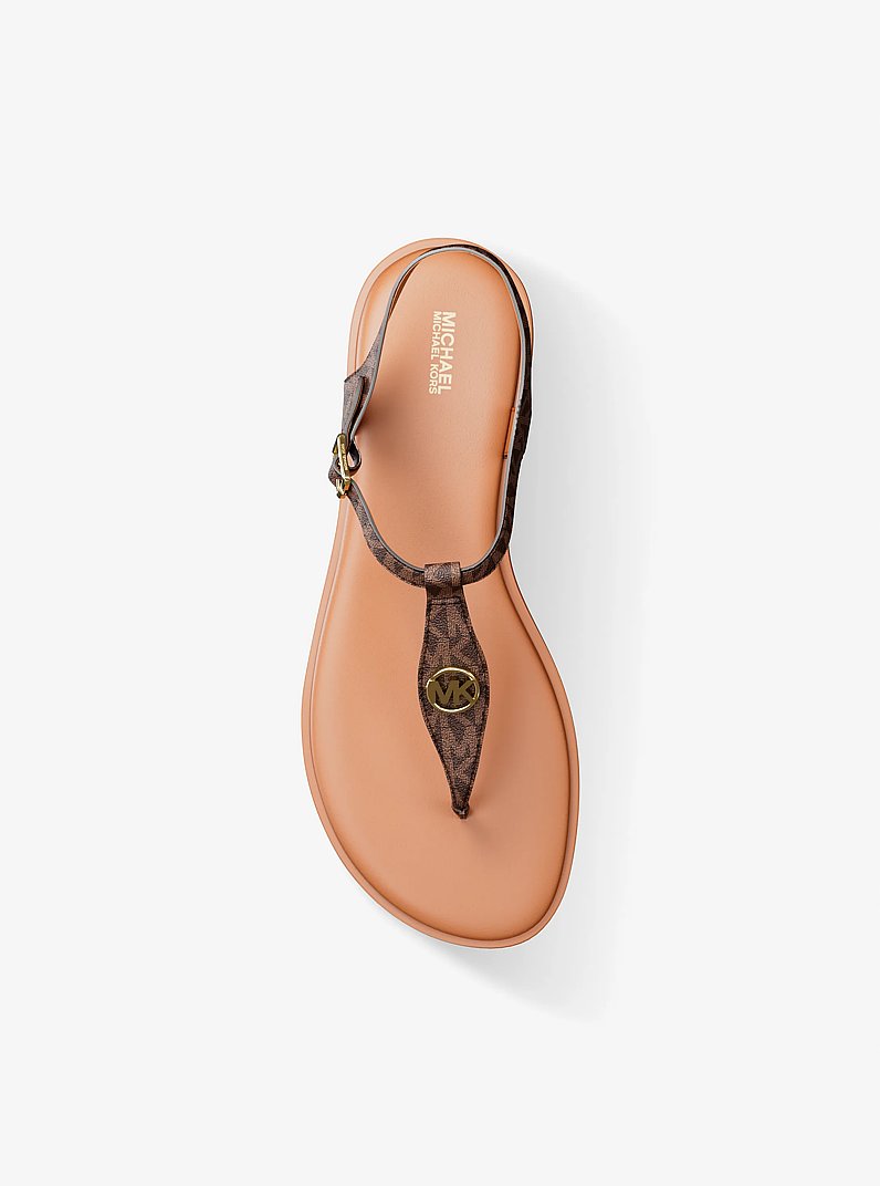 Mallory Signature Logo T-Strap Sandal in BROWN | Michael Kors
