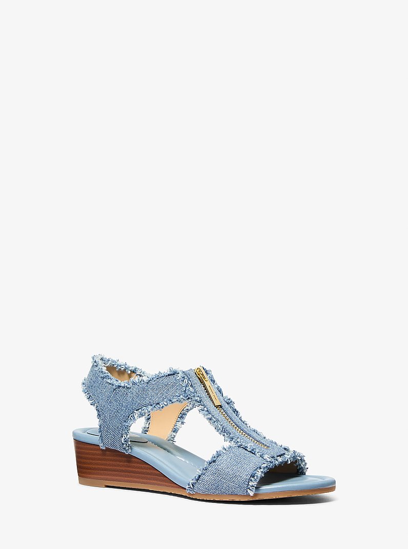 Berkley Frayed Denim Wedge Sandal in NEW HRZN WSH | Michael Kors