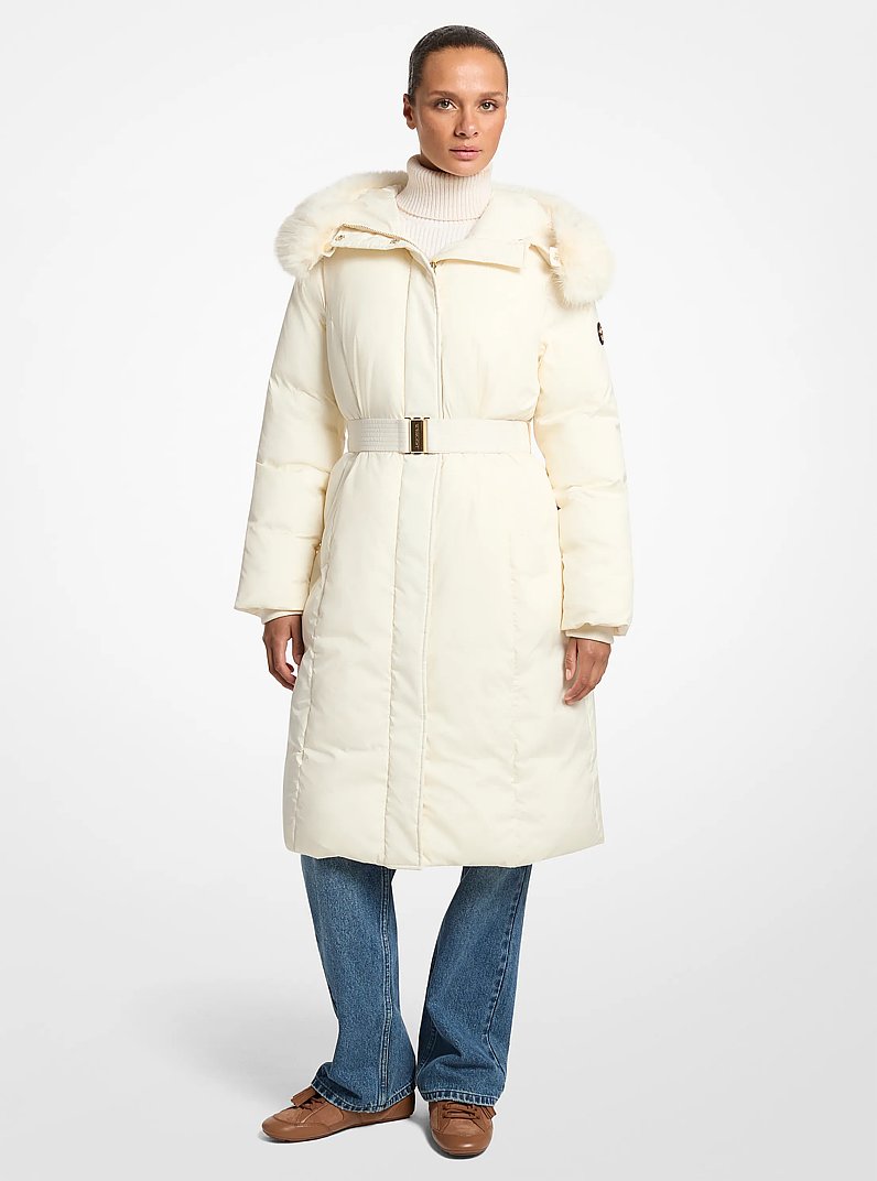 Manteau ceintur&eacute; &agrave; garniture en fausse fourrure in OS | Michael Kors