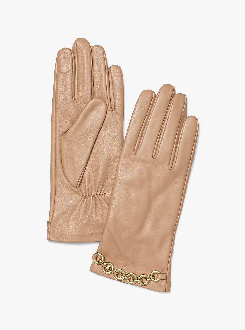 Embellished Leather Gloves in CAMEL | Michael Kors