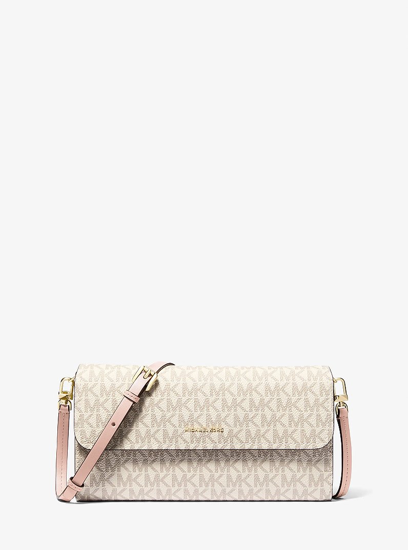 Jet Set Small Signature Logo Smartphone Crossbody Bag in VANILLA/SOFT PINK | Michael Kors