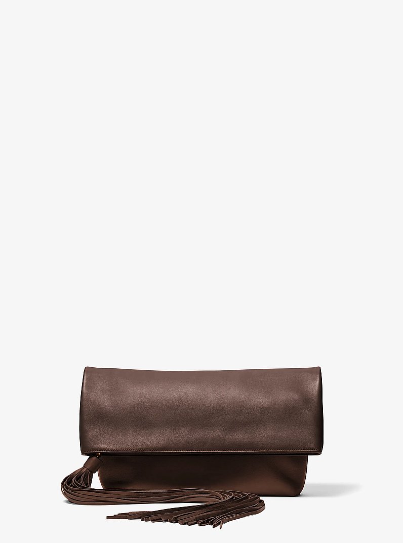 Thalitha Leather Foldover Clutch in ESPRESSO | Michael Kors