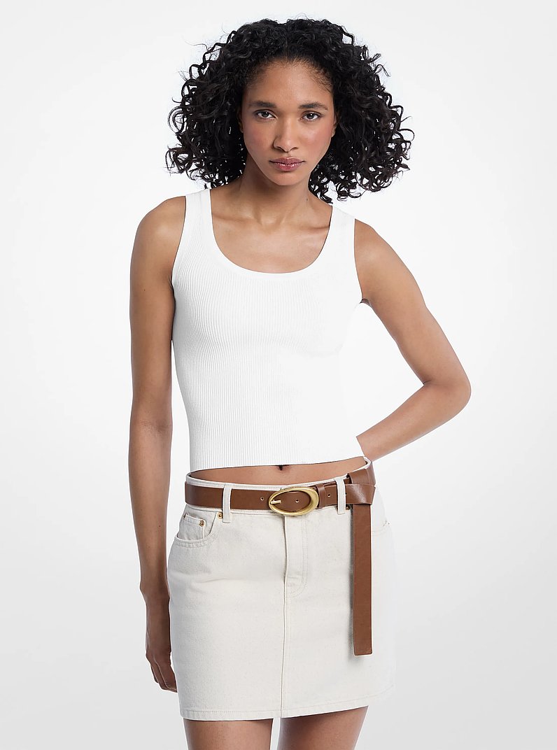 Viscose Blend Knit Cropped Tank Top in WHITE | Michael Kors