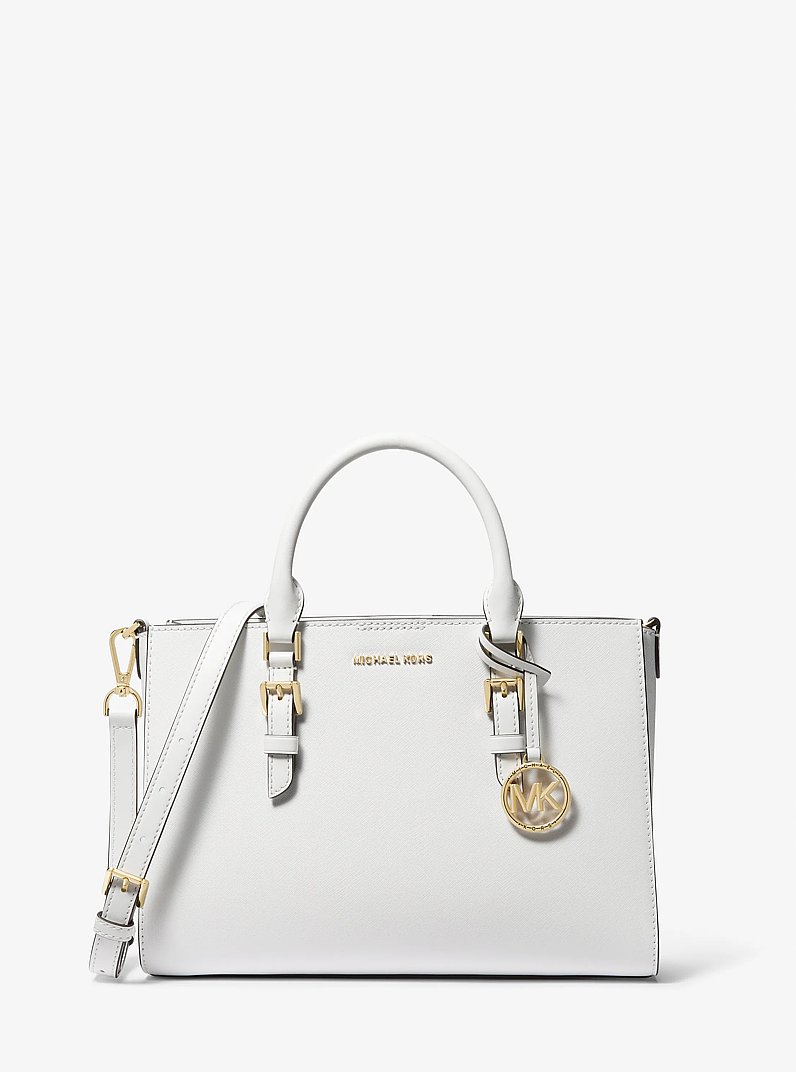 Sally Medium 2-in-1 Saffiano Leather and Logo Satchel in OPTIC WHITE | Michael Kors