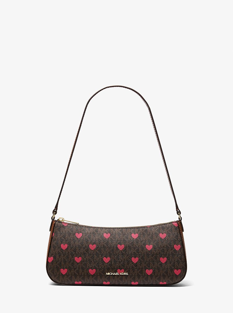 Sammy Small Printed Signature Logo Pochette in BROWN | Michael Kors