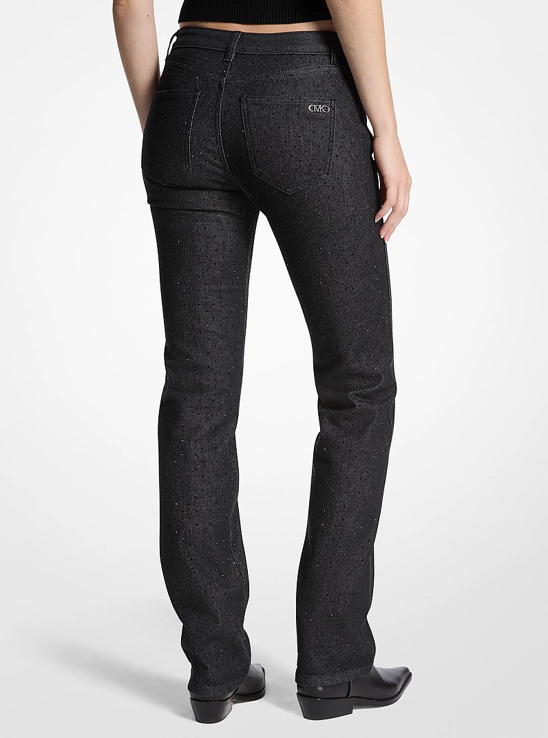 Jeans a sigaretta in denim stretch con borchie in BLACK RINSE | Michael Kors
