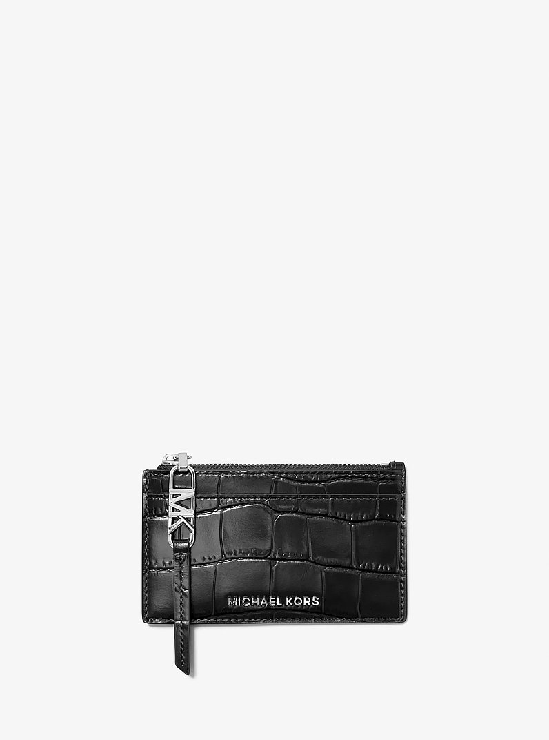 Petit &eacute;tui pour cartes Empire en cuir gaufr&eacute; &agrave; motif de crocodile in NOIR | Michael Kors