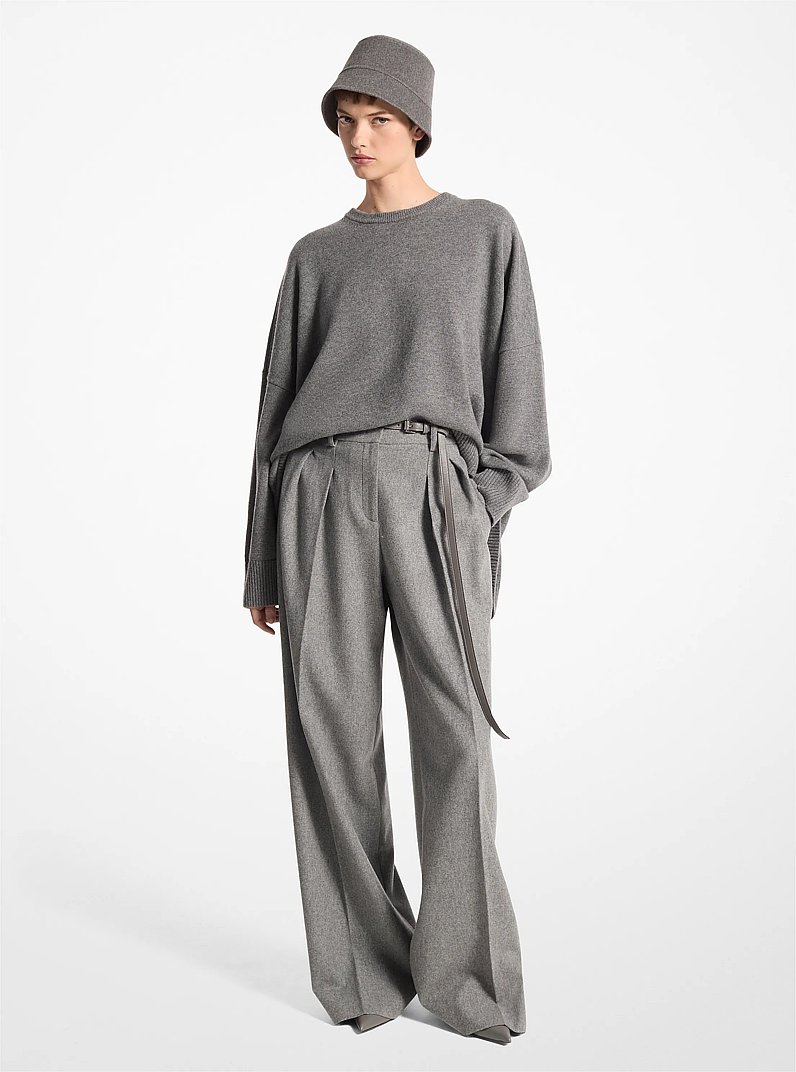 Cashmere Draped Crewneck Sweater in BANKER GREY | Michael Kors