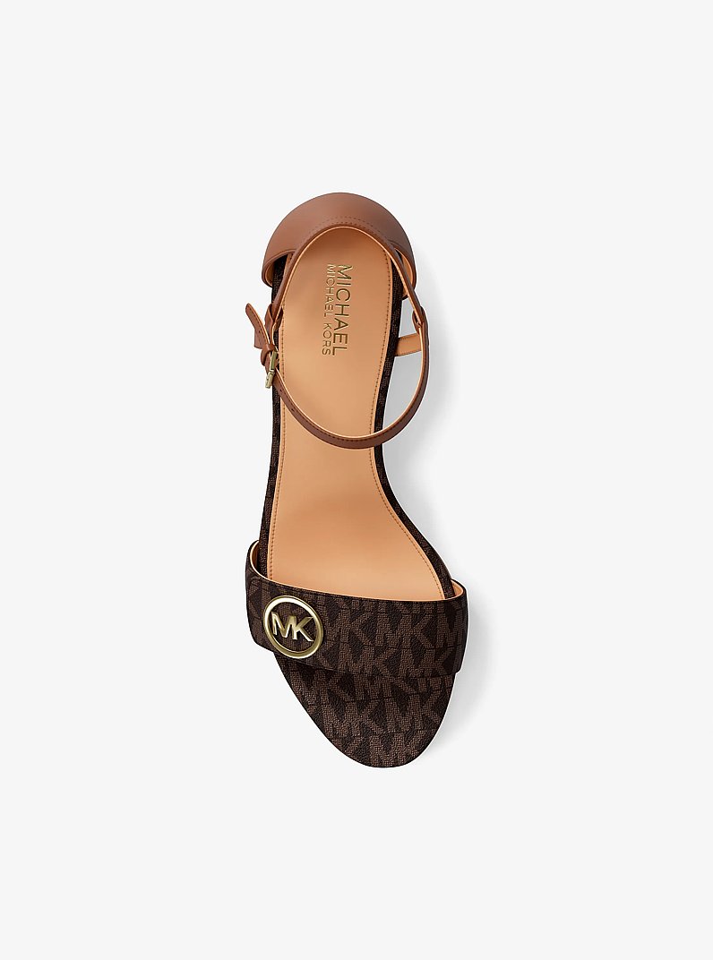 Hannah Signature Logo Block Heel Sandal in BROWN | Michael Kors