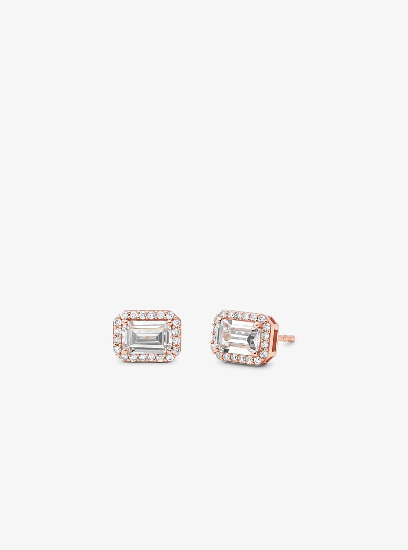 Precious Metal-Plated Pav&eacute; Halo Stud Earrings in ROSE GOLD | Michael Kors