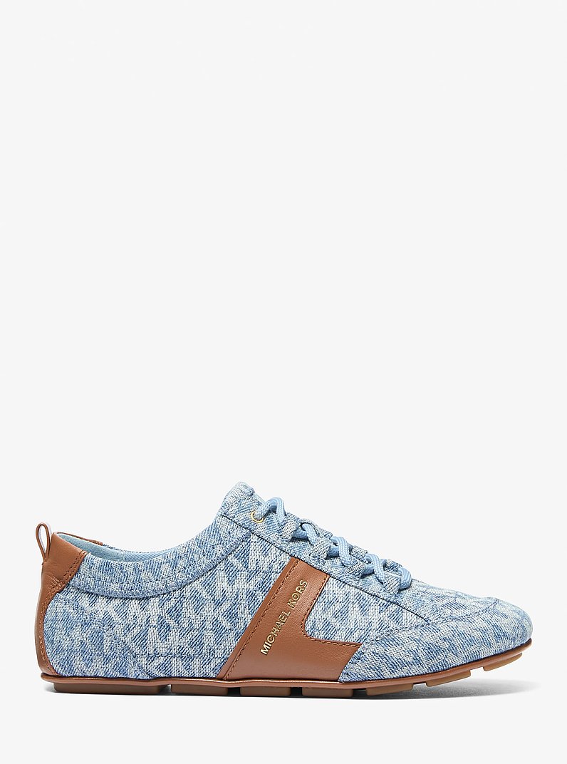 Sneaker Keely in pelle e denim con stampa logo in BIANCO/ROSA INTENSO | Michael Kors