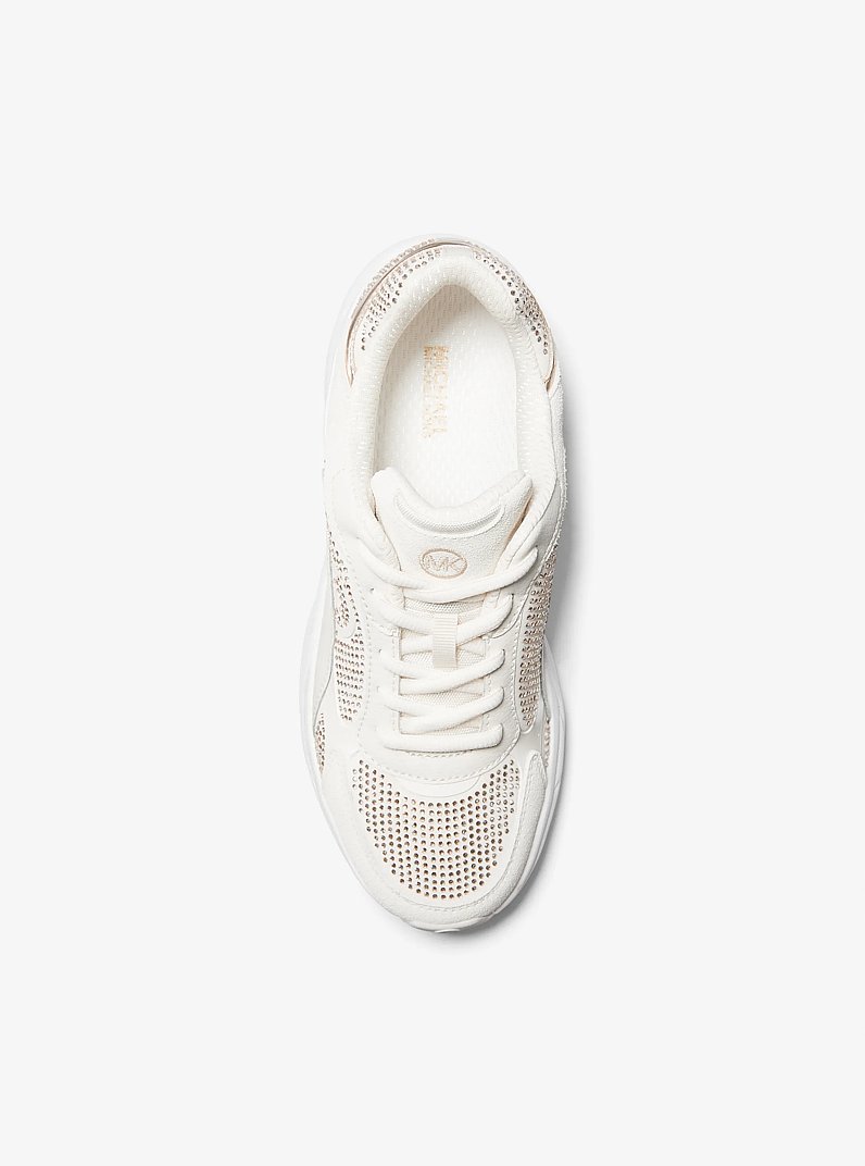 Sami Embellished Scuba and Leather Trainer in CREAM | Michael Kors