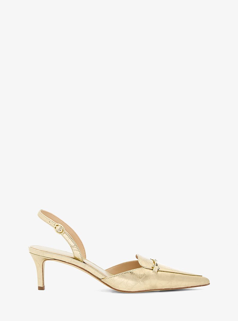 Lena Crackled Metallic Leather Slingback Pump in PALE GOLD | Michael Kors