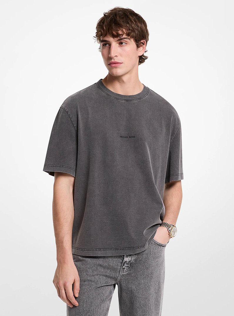 T-shirt in jersey di cotone con logo in NERO | Michael Kors