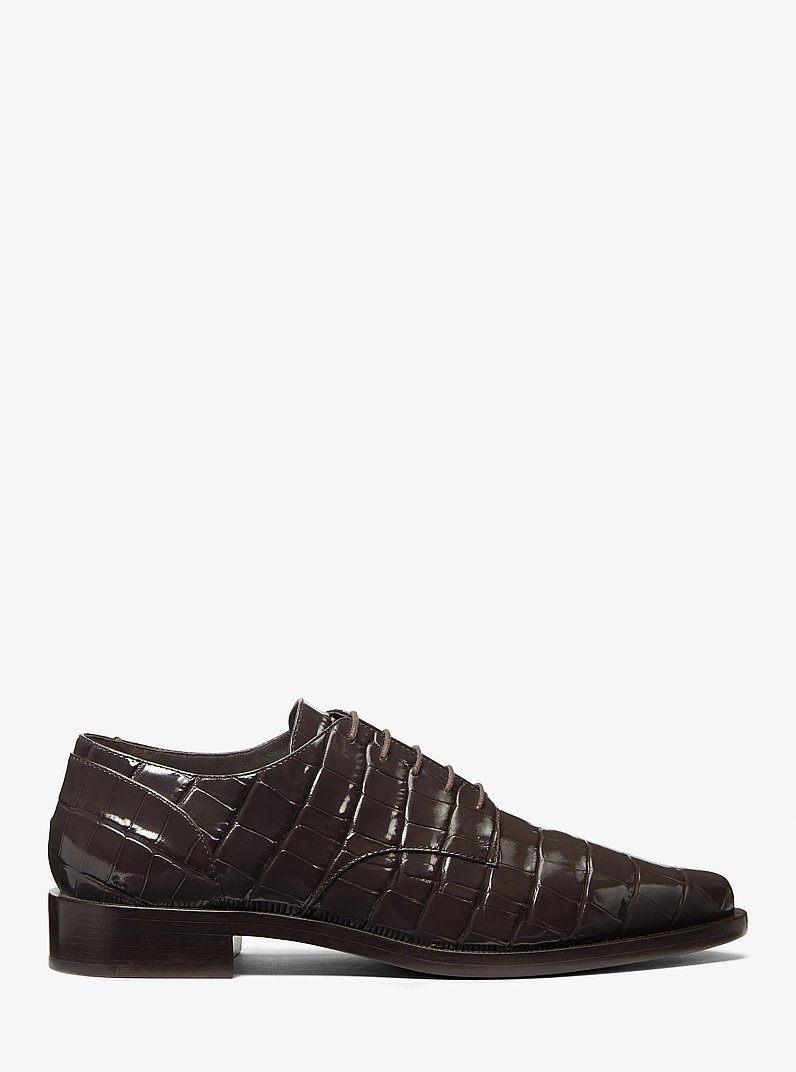 Annette Crocodile Embossed Patent Leather Oxford in CHOCOLATE | Michael Kors