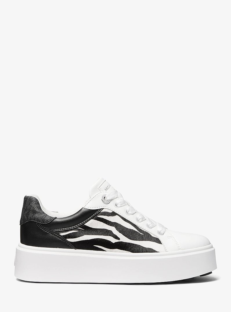 Romey Mixed-Media Platform Sneaker in BLACK/WHITE | Michael Kors