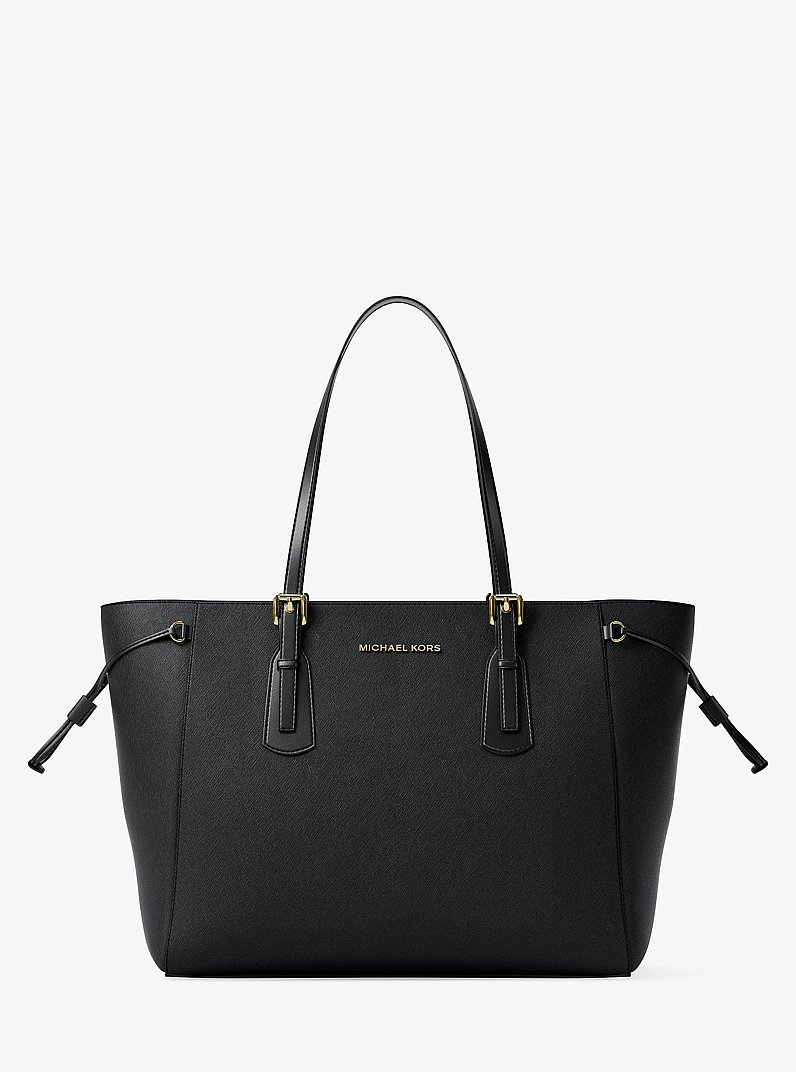 Voyager Large Saffiano Leather Tote Bag in BLACK | Michael Kors