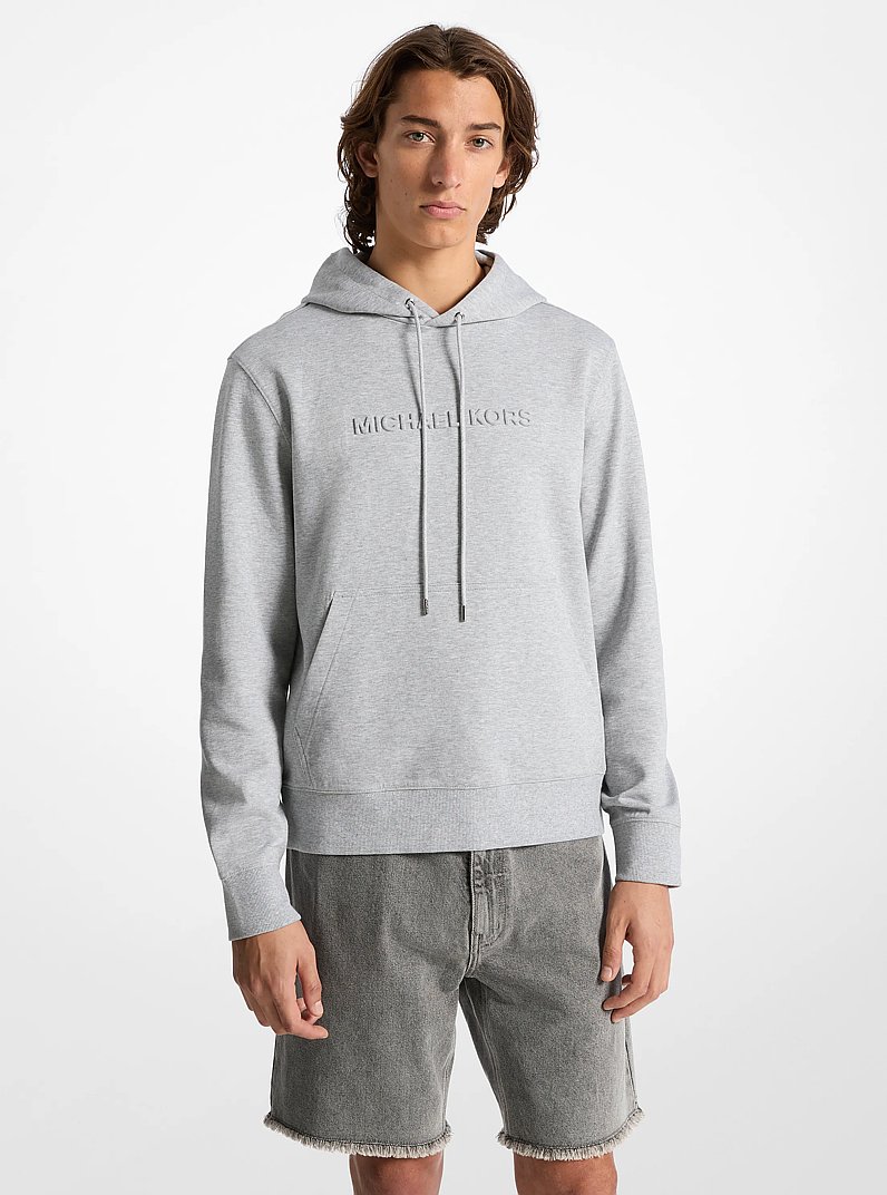 Embossed Logo Cotton Blend Hoodie in HEATHER GREY | Michael Kors