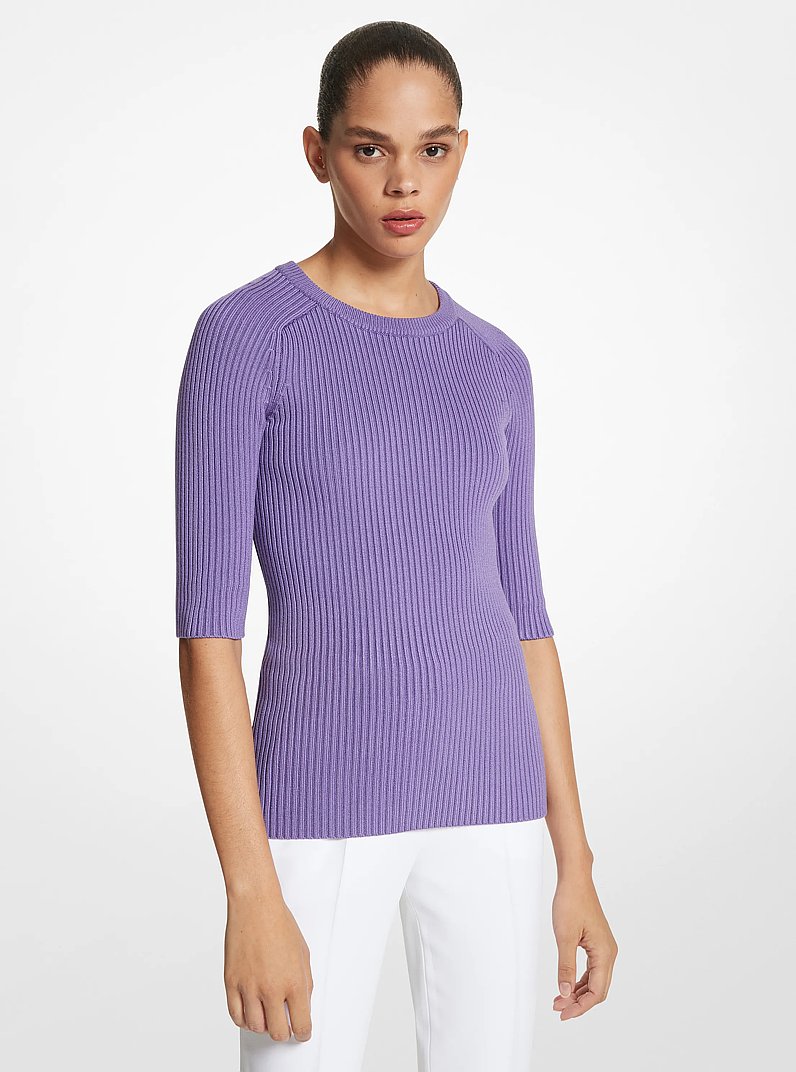 Ribbed Silk Blend T-Shirt in VIOLET | Michael Kors