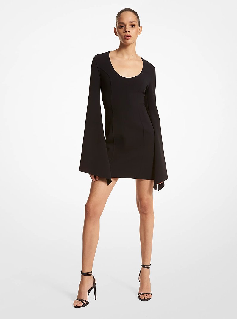 Double Face Stretch Wool Twill Slit-Sleeve Dress in BLACK | Michael Kors