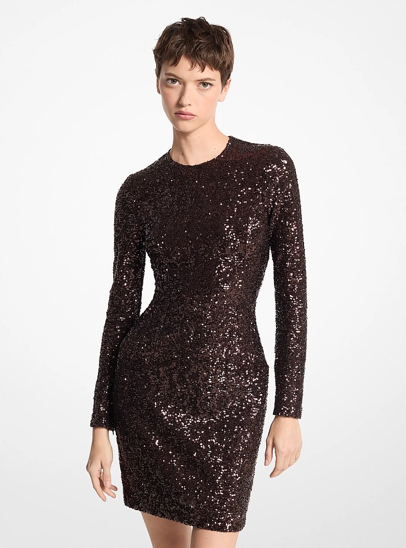 Sequined Long-Sleeve Sheath Dress