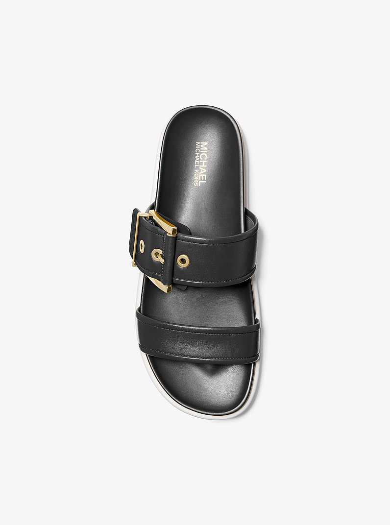 Colby Leather Slide Sandal in BLACK | Michael Kors