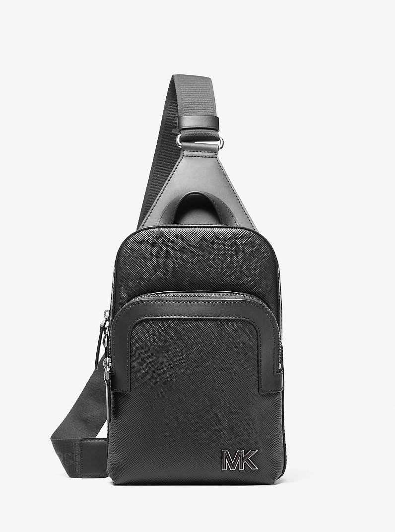 Edison Scratch-Resistant Crossgrain Leather Sling Pack in BLACK | Michael Kors