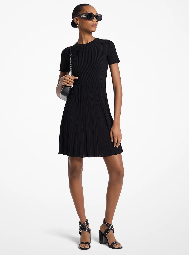 Robe &agrave; manches courtes en tricot c&ocirc;tel&eacute; in NOIR | Michael Kors