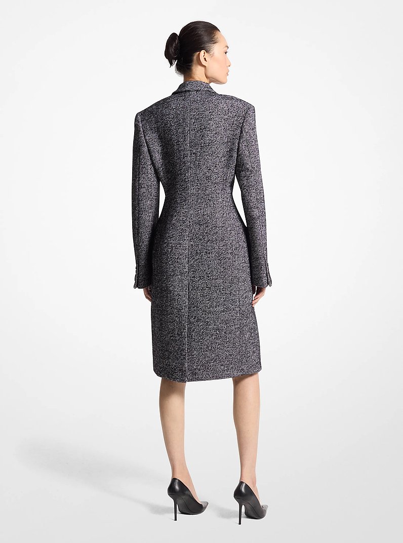 Herringbone Tweed Double-Breasted Carved Coat