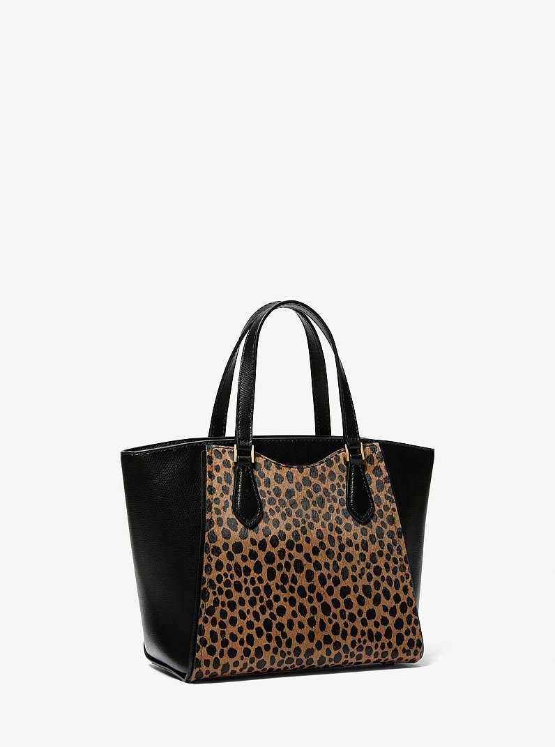 Taryn Small Cheetah Print Calf Hair Convertible Crossbody Bag in HUSK MULTI | Michael Kors
