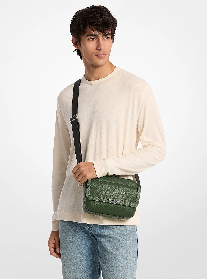 Cooper Medium Pebbled Leather and Signature Logo Camera Crossbody