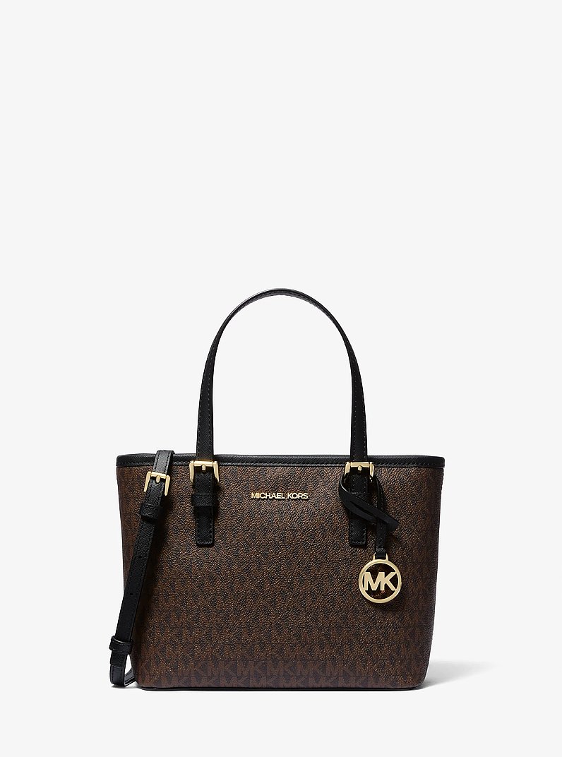 Jet Set Travel Extra-Small Logo Top-Zip Tote Bag in BROWN/BLK | Michael Kors