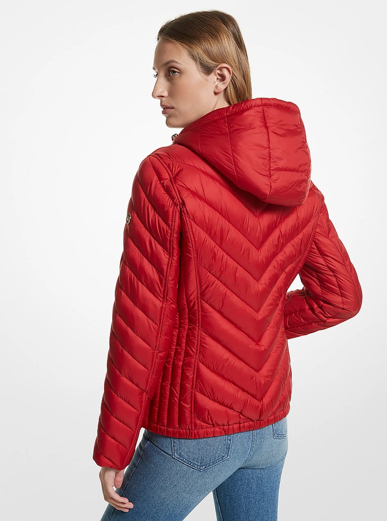 Reversible Quilted Nylon Signature Logo Packable Puffer Jacket in CRIMSON | Michael Kors